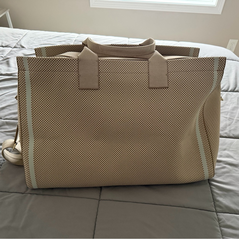 Rothy's mini check Tan and Cream weekender Bag